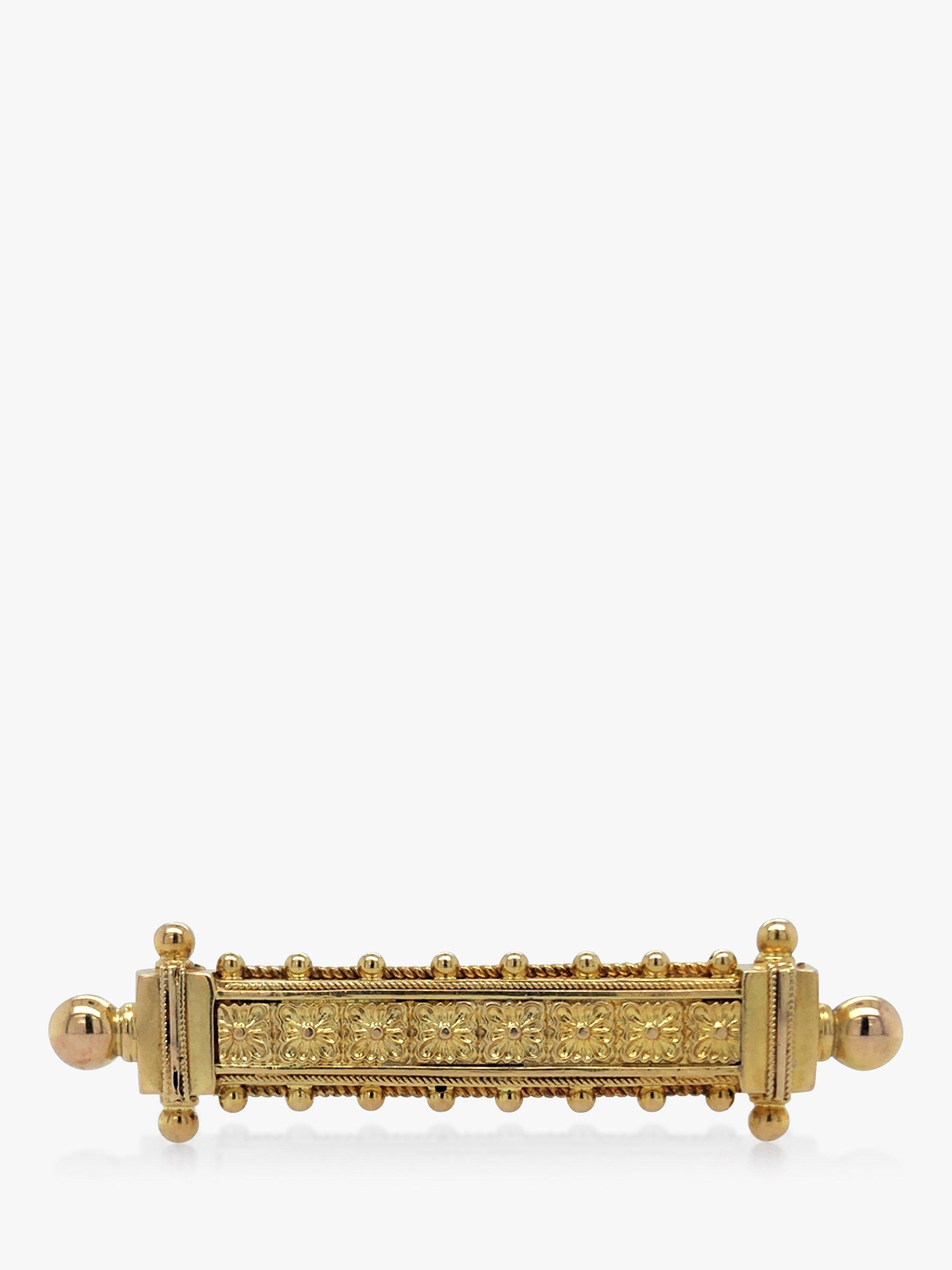 Product image 1 of 5, which shows Vintage Fine Jewellery Pre-Loved 15ct Yellow Gold Etruscan Brooch, Dated 1890