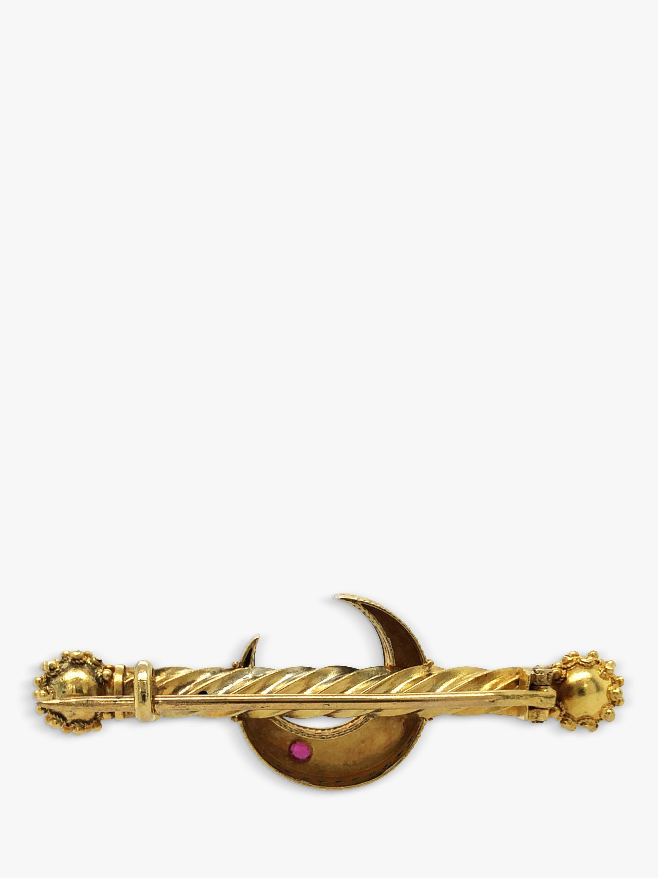 Product image 3 of 5, which shows Vintage Fine Jewellery Pre-Loved 15ct Yellow Gold Pearl and Ruby Twist Bar Brooch, Dated 1900