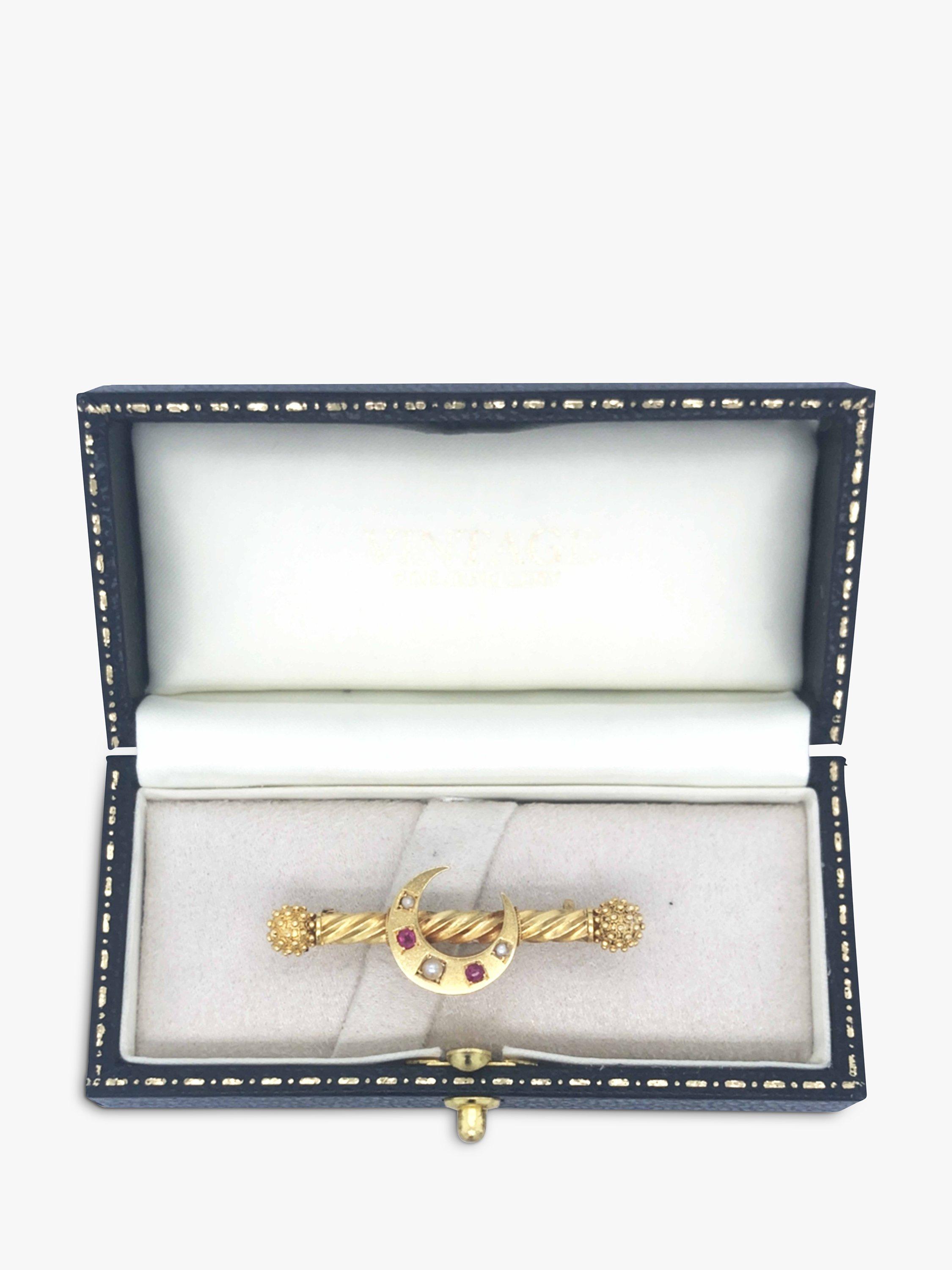 Product image 4 of 5, which shows Vintage Fine Jewellery Pre-Loved 15ct Yellow Gold Pearl and Ruby Twist Bar Brooch, Dated 1900