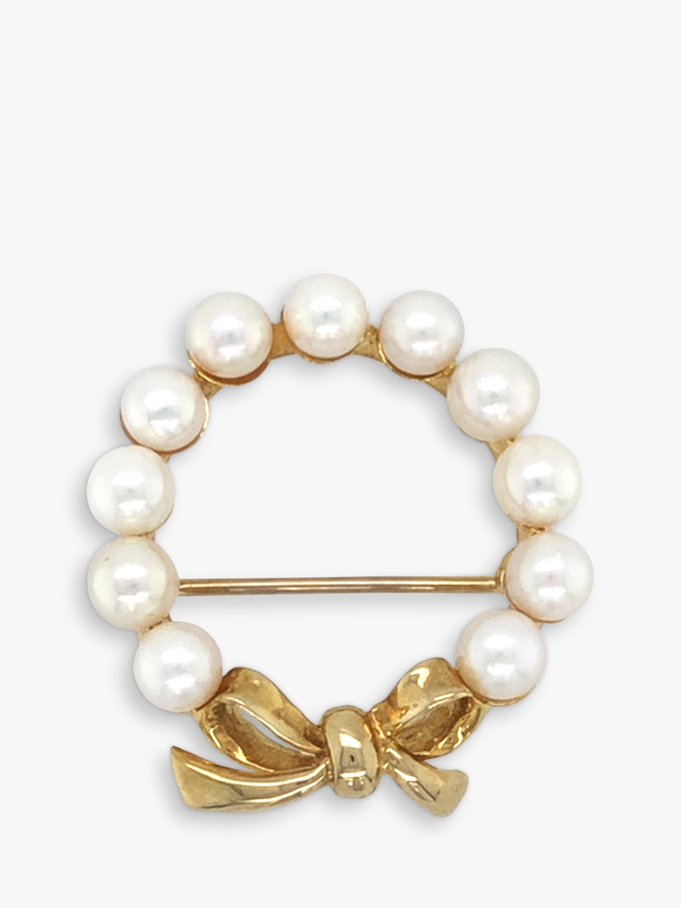 Vintage Fine Jewellery Pre-Loved 9ct Yellow Gold Pearl Circle Brooch, Dated London 1994