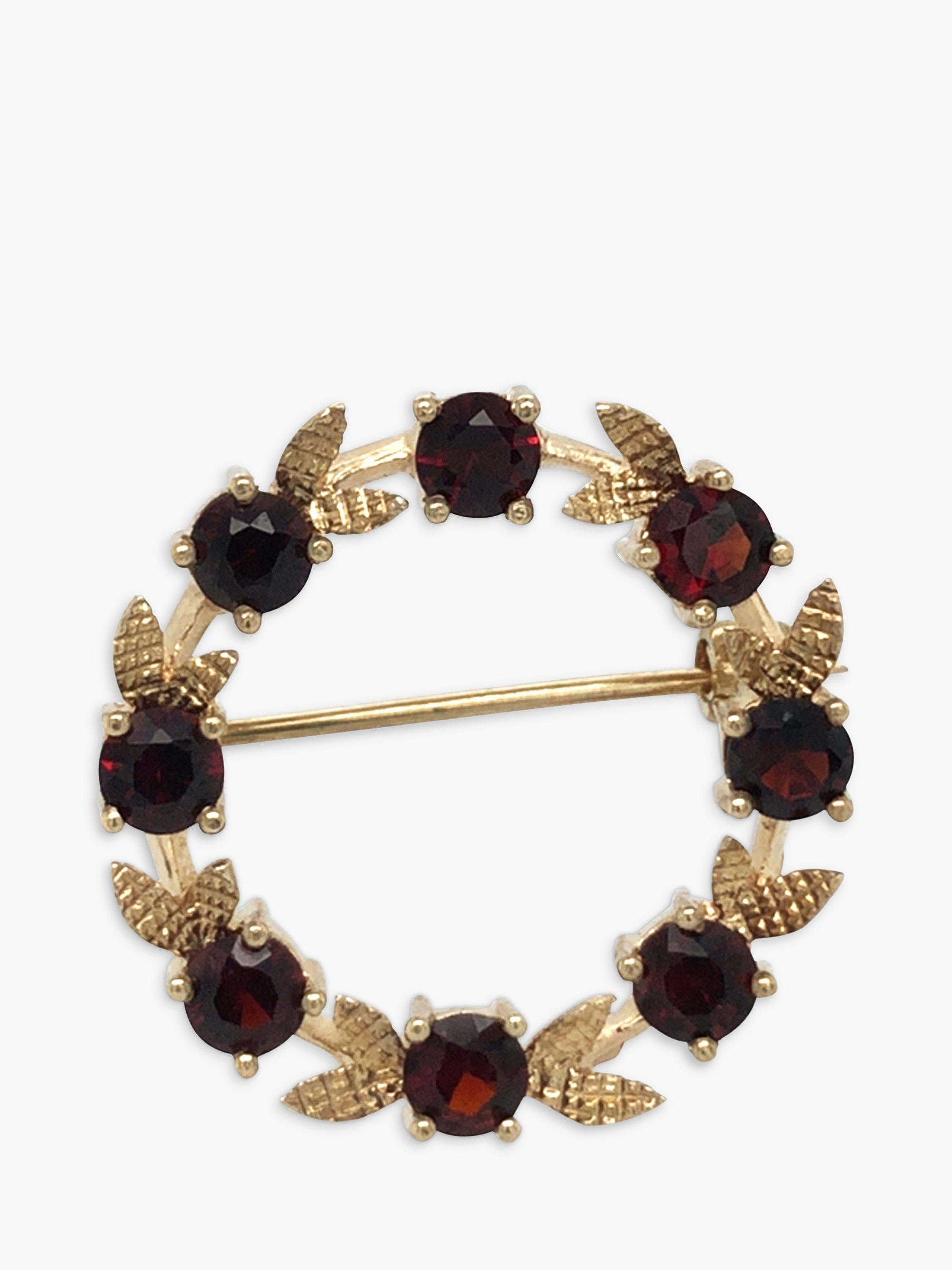 Vintage Fine Jewellery Pre-Loved 9ct Yellow Gold Garnet Circle Brooch, Dated London 1971