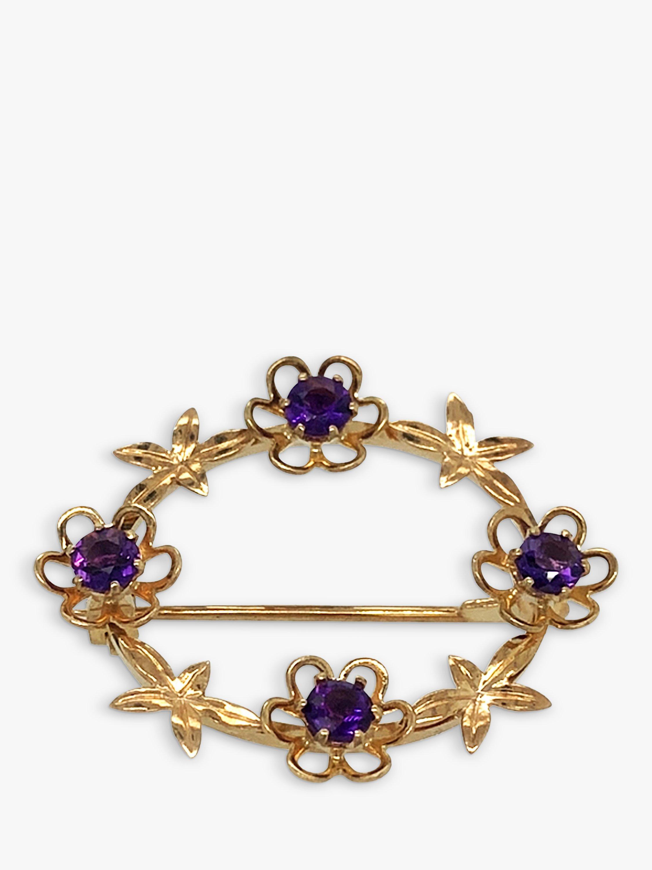 Vintage Fine Jewellery Pre-Loved 9ct Yellow Gold Amethyst Oval Brooch