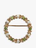 Vintage Fine Jewellery Pre-Loved 9ct Yellow Gold Pearl and Peridot Circle Brooch, Dated London 1960