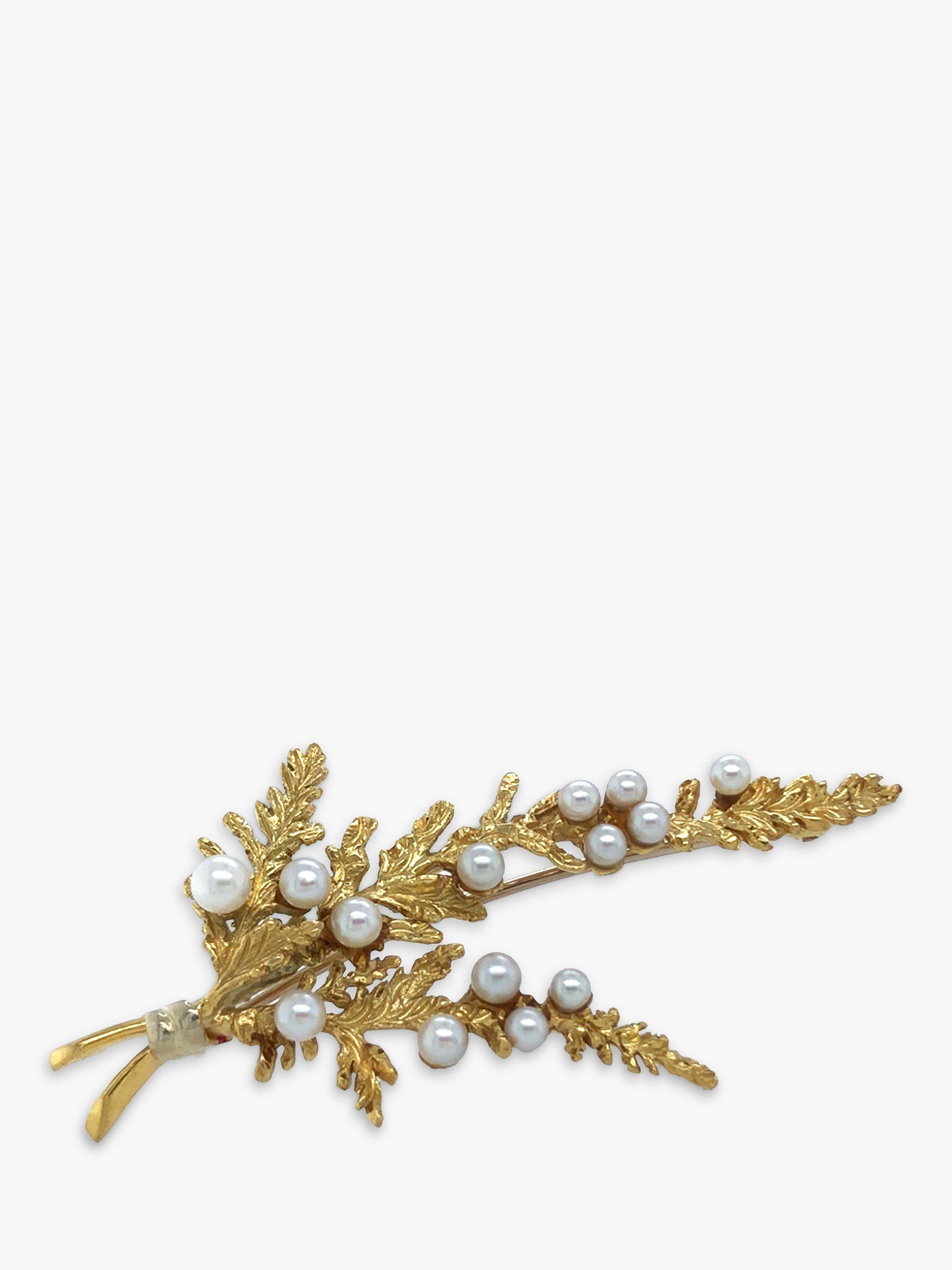 Vintage Fine Jewellery Pre-Loved 9ct Yellow Gold Pearl Spray Brooch, Dated London 1975