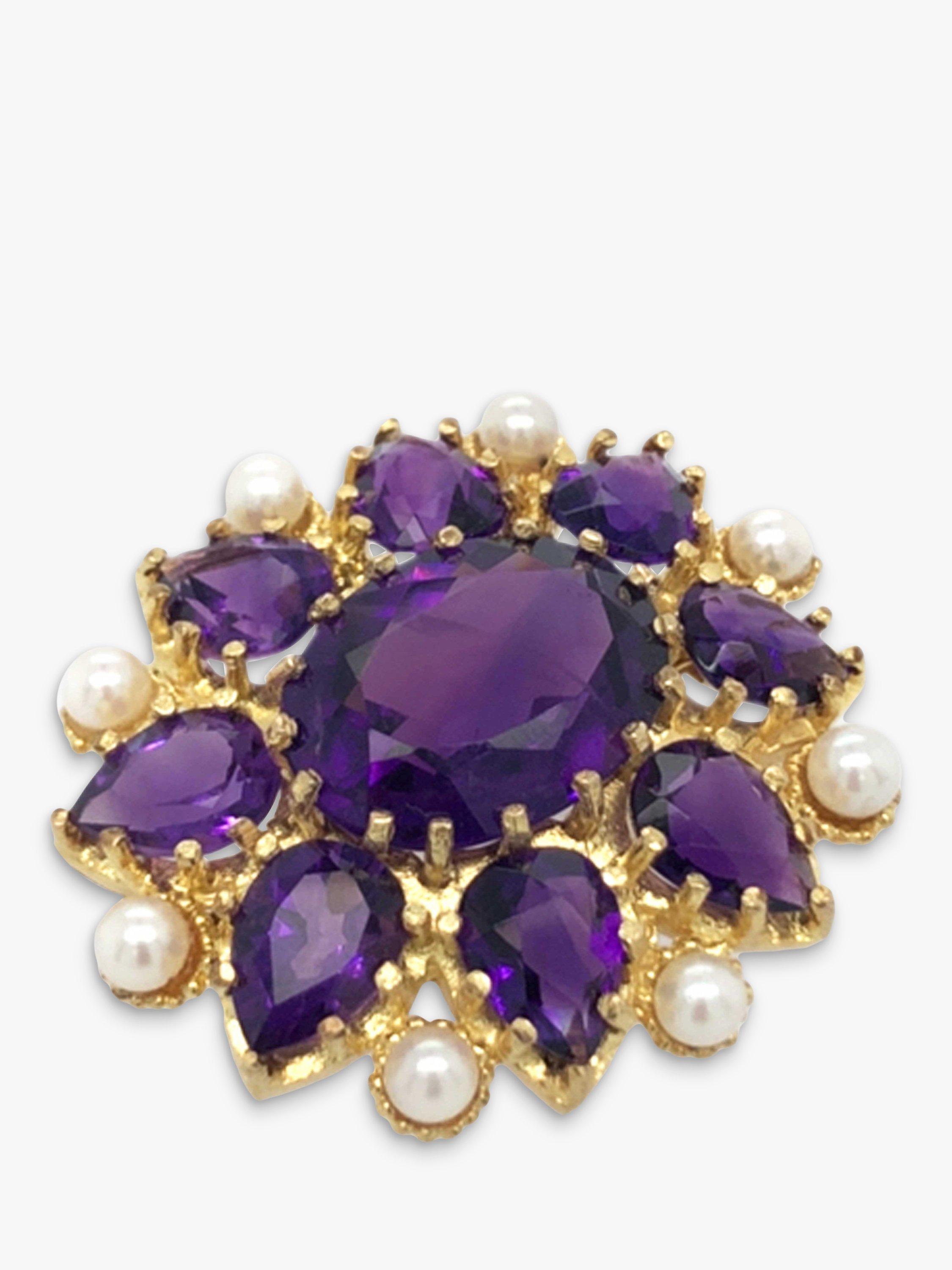 Product image 2 of 5, which shows Vintage Fine Jewellery Pre-Loved 9ct Yellow Gold Amethyst and Pearl Brooch, Dated 1980s