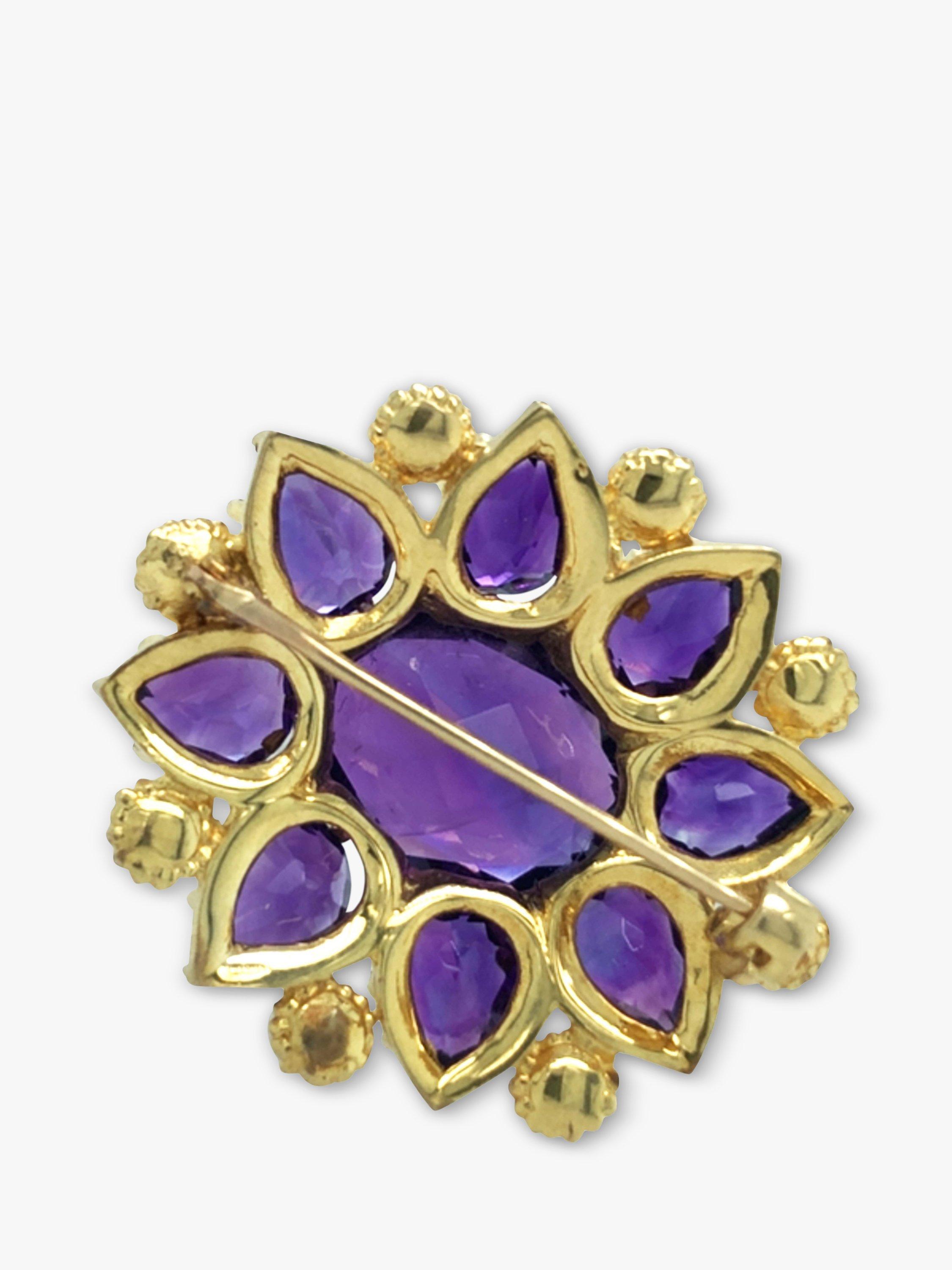 Product image 3 of 5, which shows Vintage Fine Jewellery Pre-Loved 9ct Yellow Gold Amethyst and Pearl Brooch, Dated 1980s