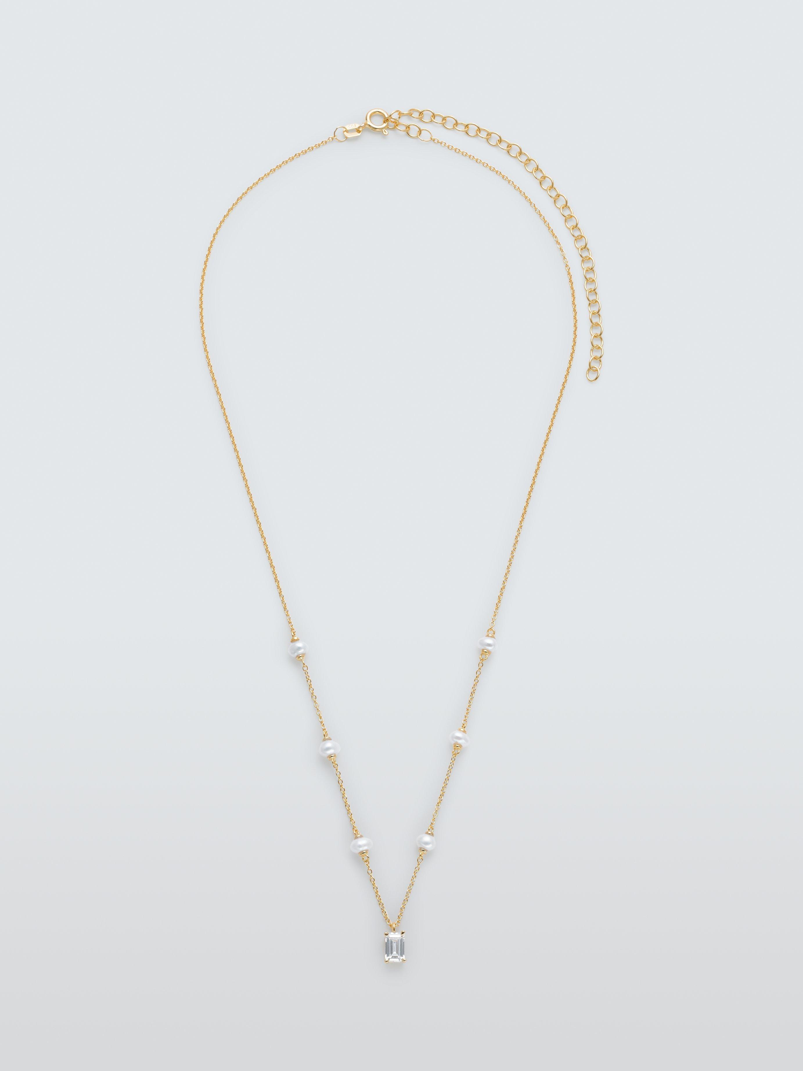 Product image 1 of 5, which shows Lido Cubic Zirconia and Freshwater Pearl Station Necklace, Gold