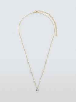 Lido Cubic Zirconia and Freshwater Pearl Station Necklace, Gold, Gold