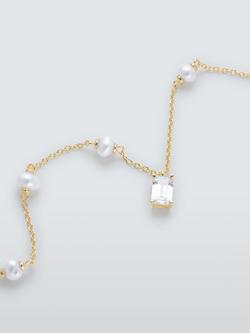 Lido Cubic Zirconia and Freshwater Pearl Station Necklace, Gold - view 2, Gold