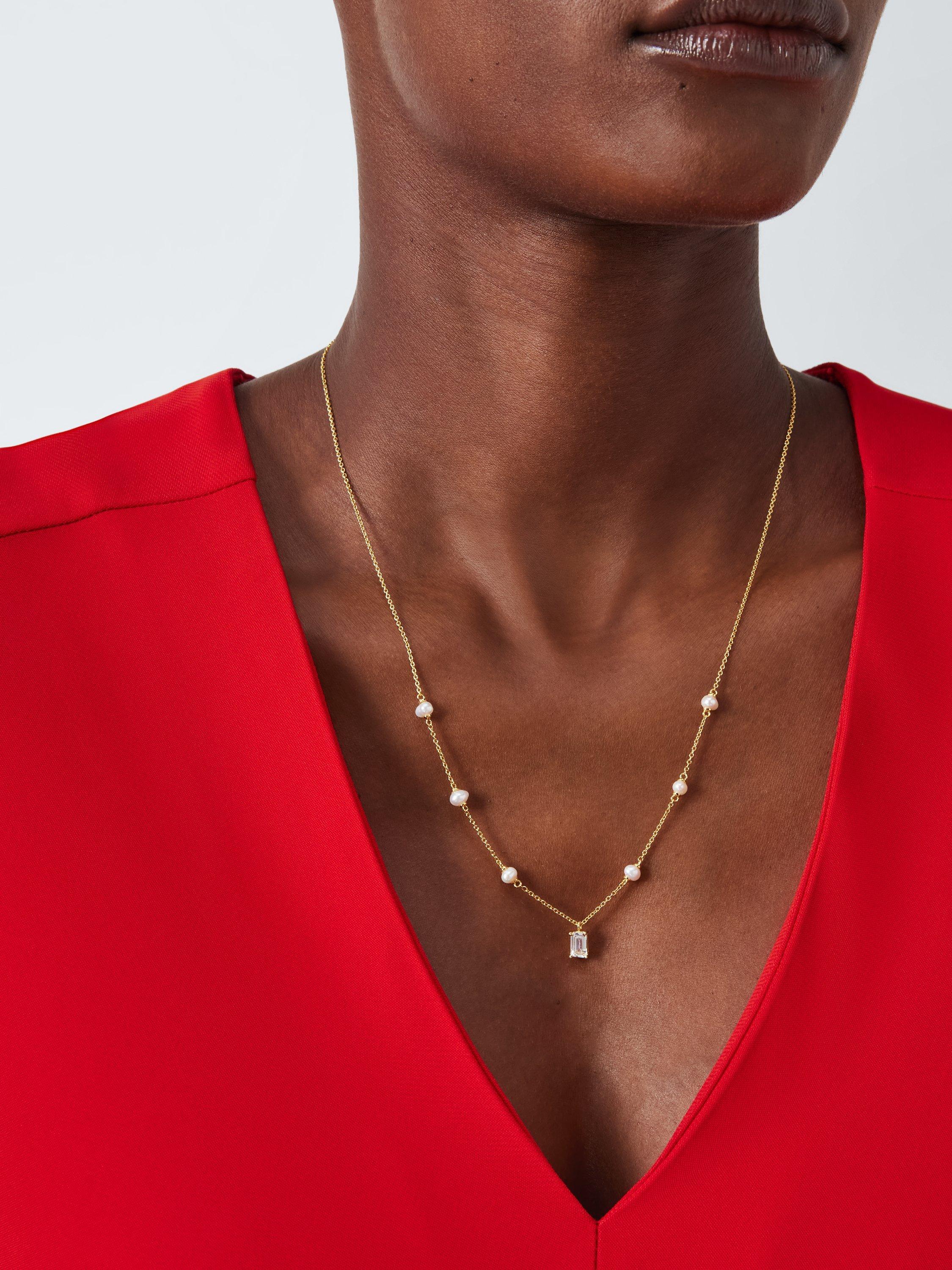 Product image 5 of 5, which shows Lido Cubic Zirconia and Freshwater Pearl Station Necklace, Gold