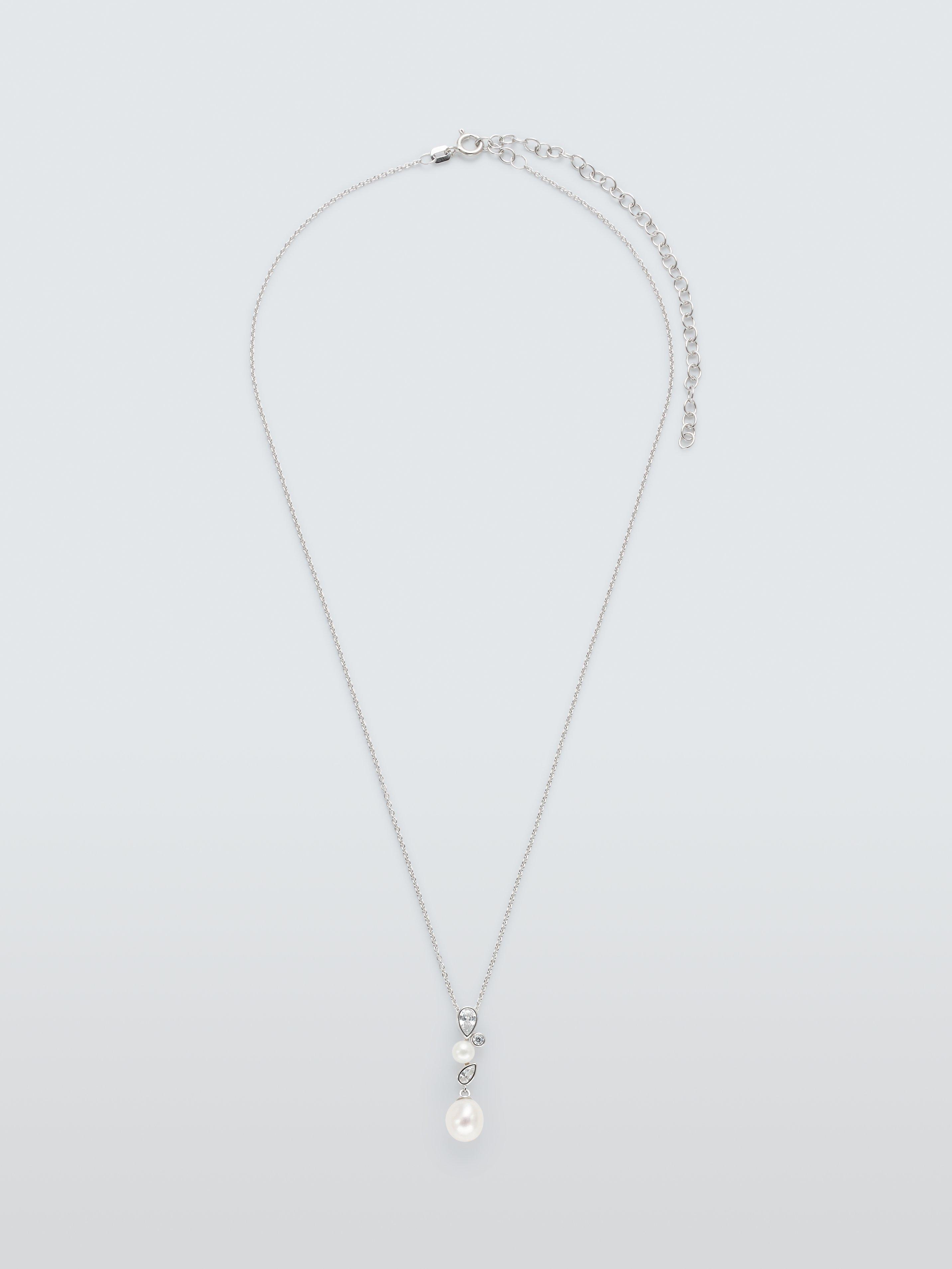 Product image 1 of 5, which shows Lido Teardrop Cubic Zirconia & Freshwater Pearl Pendant Necklace, Silver