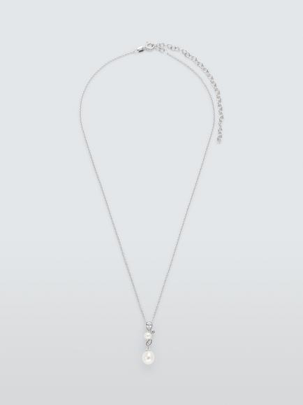 Lido Teardrop Cubic Zirconia & Freshwater Pearl Pendant Necklace, Silver, Silver
