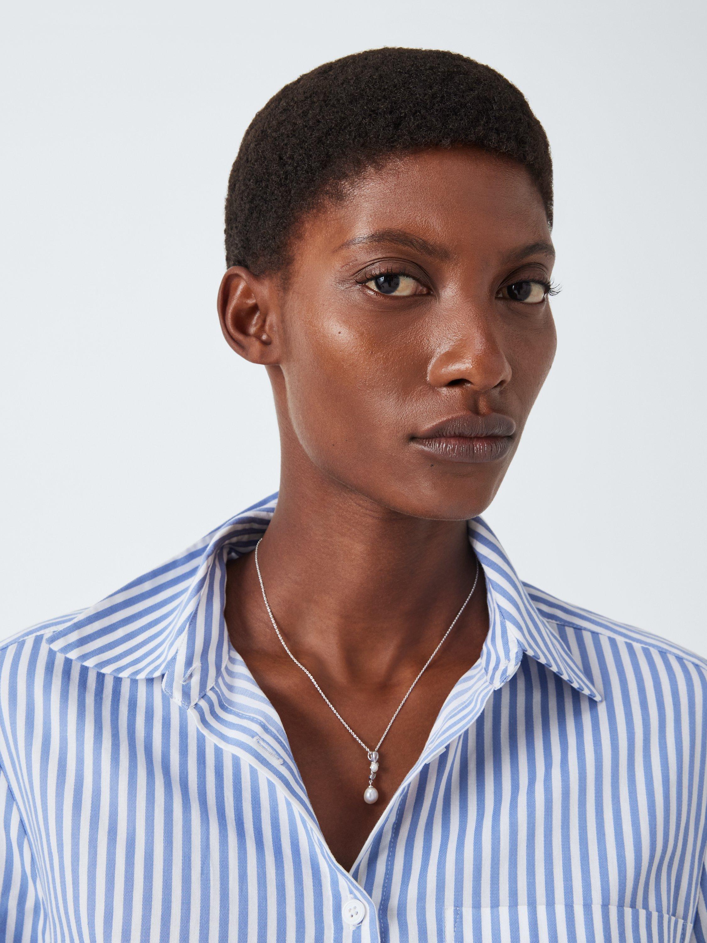 Product image 4 of 5, which shows Lido Teardrop Cubic Zirconia & Freshwater Pearl Pendant Necklace, Silver