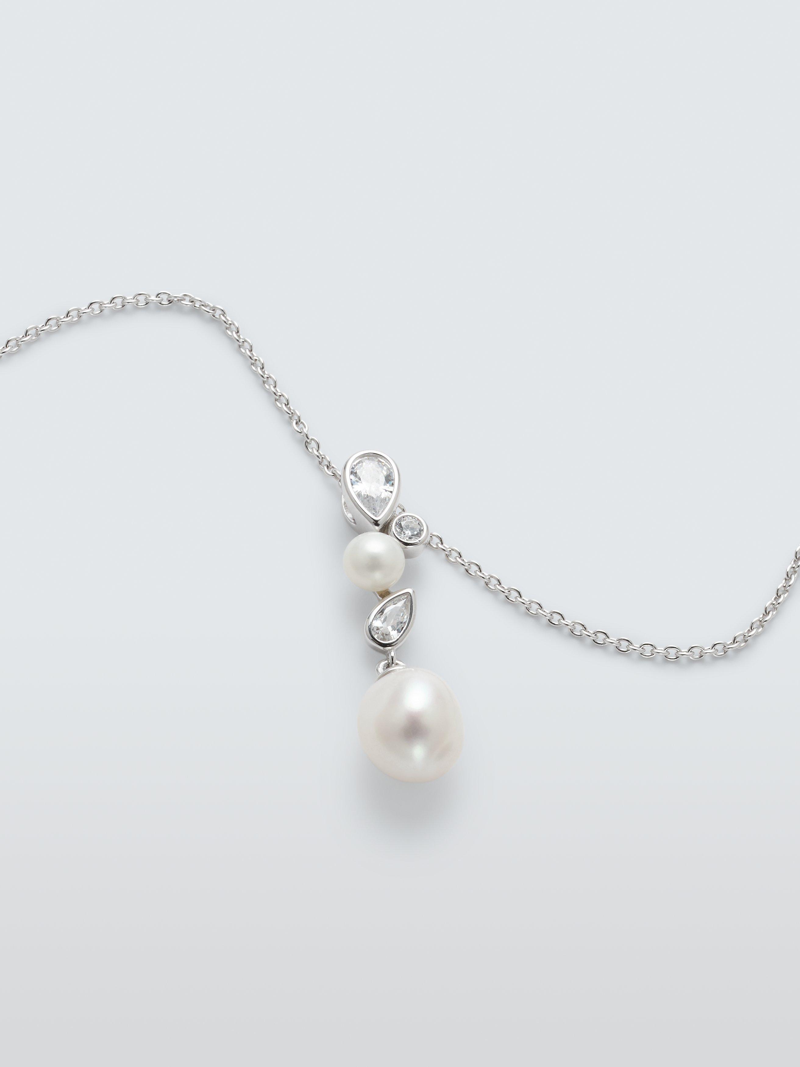 Product image 2 of 5, which shows Lido Teardrop Cubic Zirconia & Freshwater Pearl Pendant Necklace, Silver