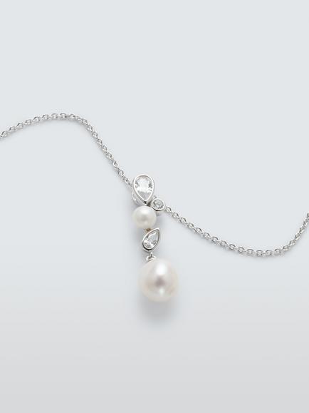 Lido Teardrop Cubic Zirconia & Freshwater Pearl Pendant Necklace, Silver - view 2, Silver