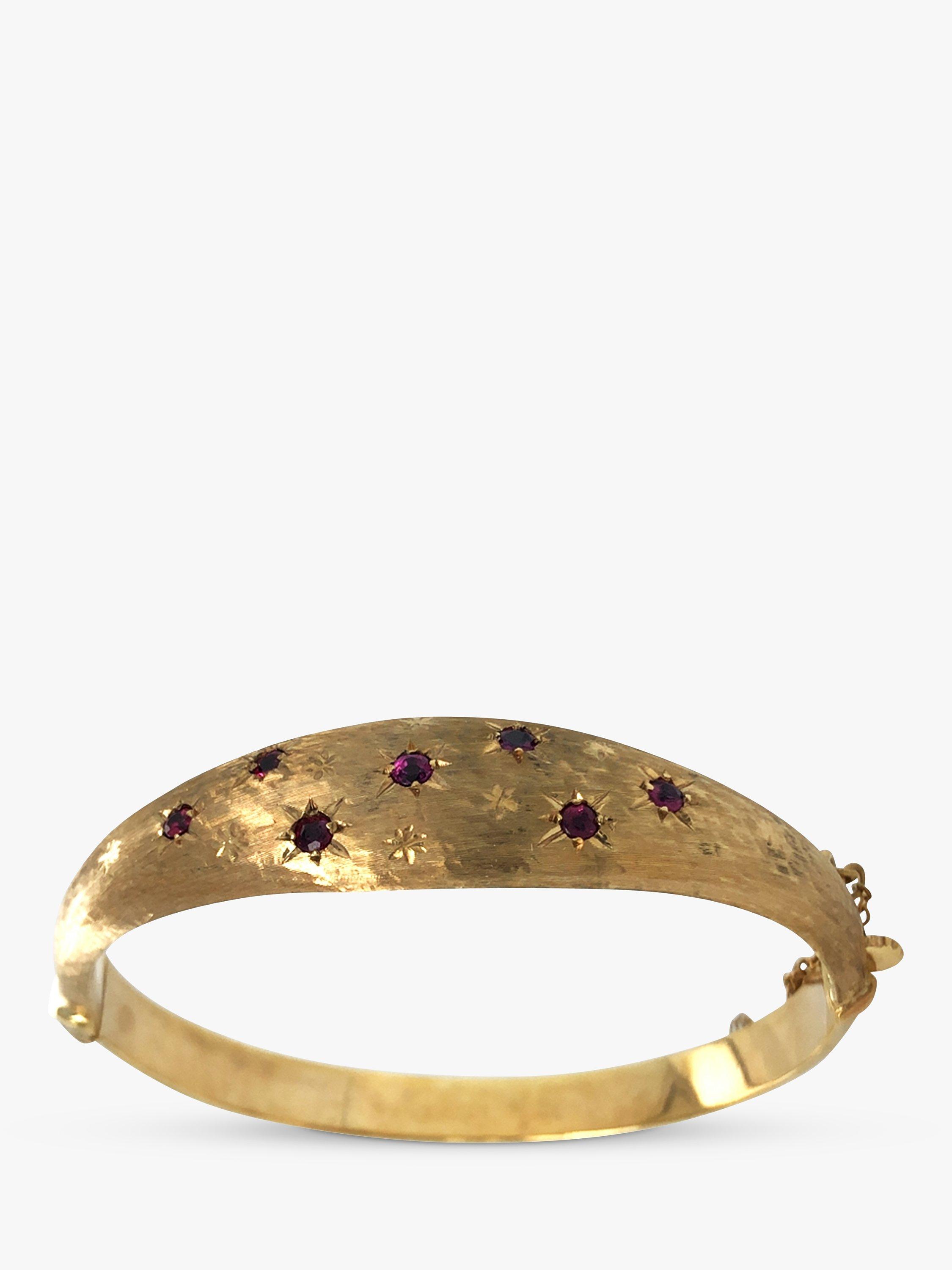 Vintage Fine Jewellery Pre-Loved 9ct Yellow Gold Ruby Hinged Bangle, Dated Birmingham 1975