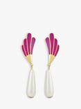 Eclectica Pre-Loved Found Collection Fan Enamel & Faux Pearl Drop Clip-On Earrings, Dated Circa 1980s