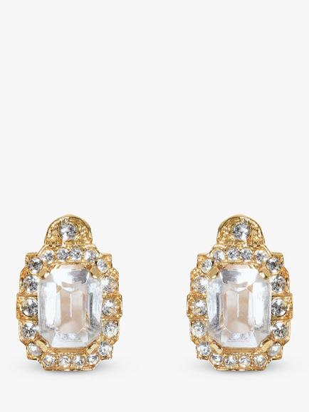 Eclectica Pre-Loved Art Deco Crystal Clip-On Earrings, Dated Circa the 1980s, Gold