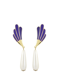 Eclectica Pre-Loved Found Collection Fan Enamel & Faux Pearl Drop Clip-On Earrings, Dated Circa 1980s, Purple