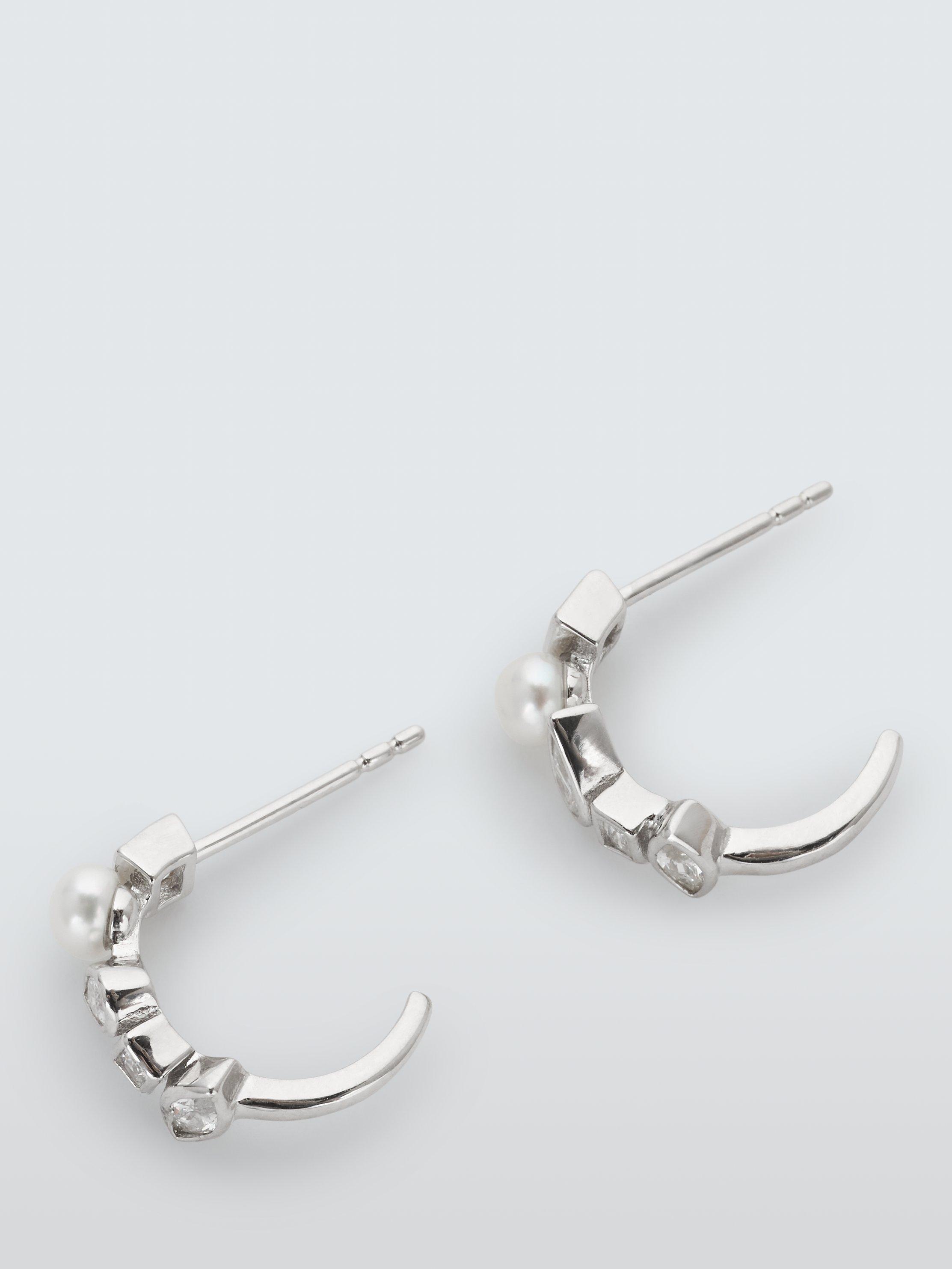 Product image 1 of 5, which shows Lido Mixed Shape Cubic Zirconia and Freshwater Pearl Demi-Hoop Earrings, Silver
