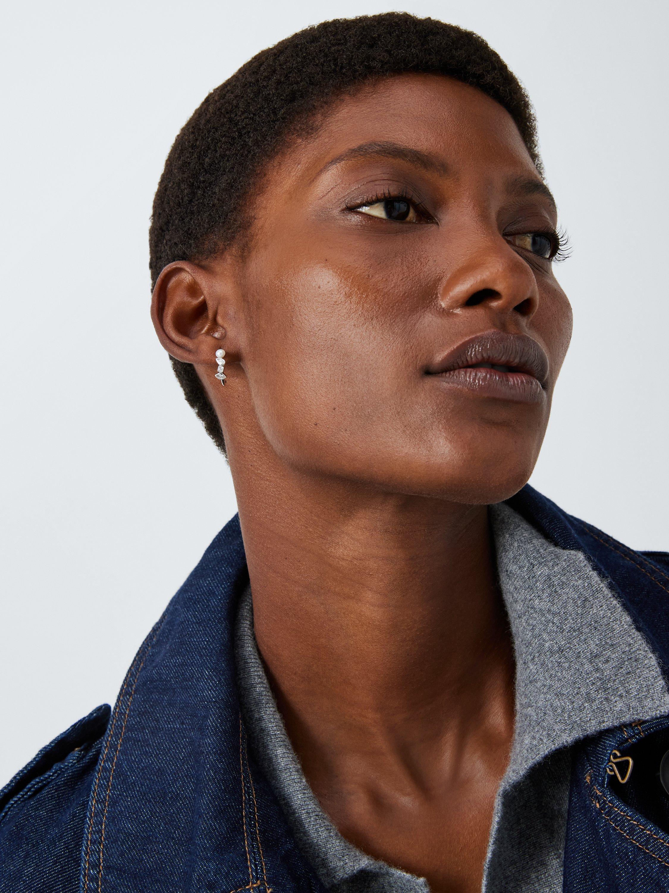 Product image 4 of 5, which shows Lido Mixed Shape Cubic Zirconia and Freshwater Pearl Demi-Hoop Earrings, Silver
