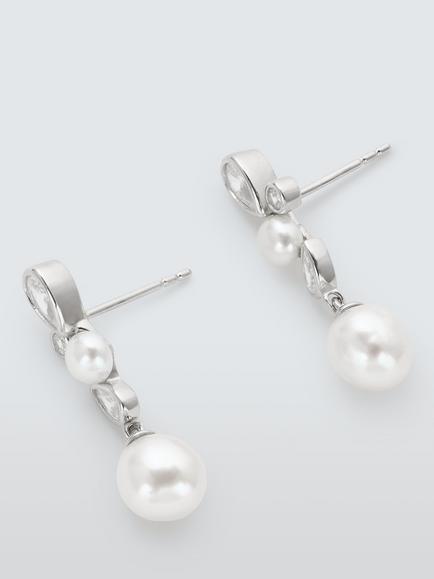 Lido Teardrop Cubic Zirconia & Freshwater Pearl Drop Earrings, Silver, Silver