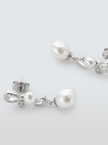 Lido Teardrop Cubic Zirconia & Freshwater Pearl Drop Earrings, Silver - view 2, Silver