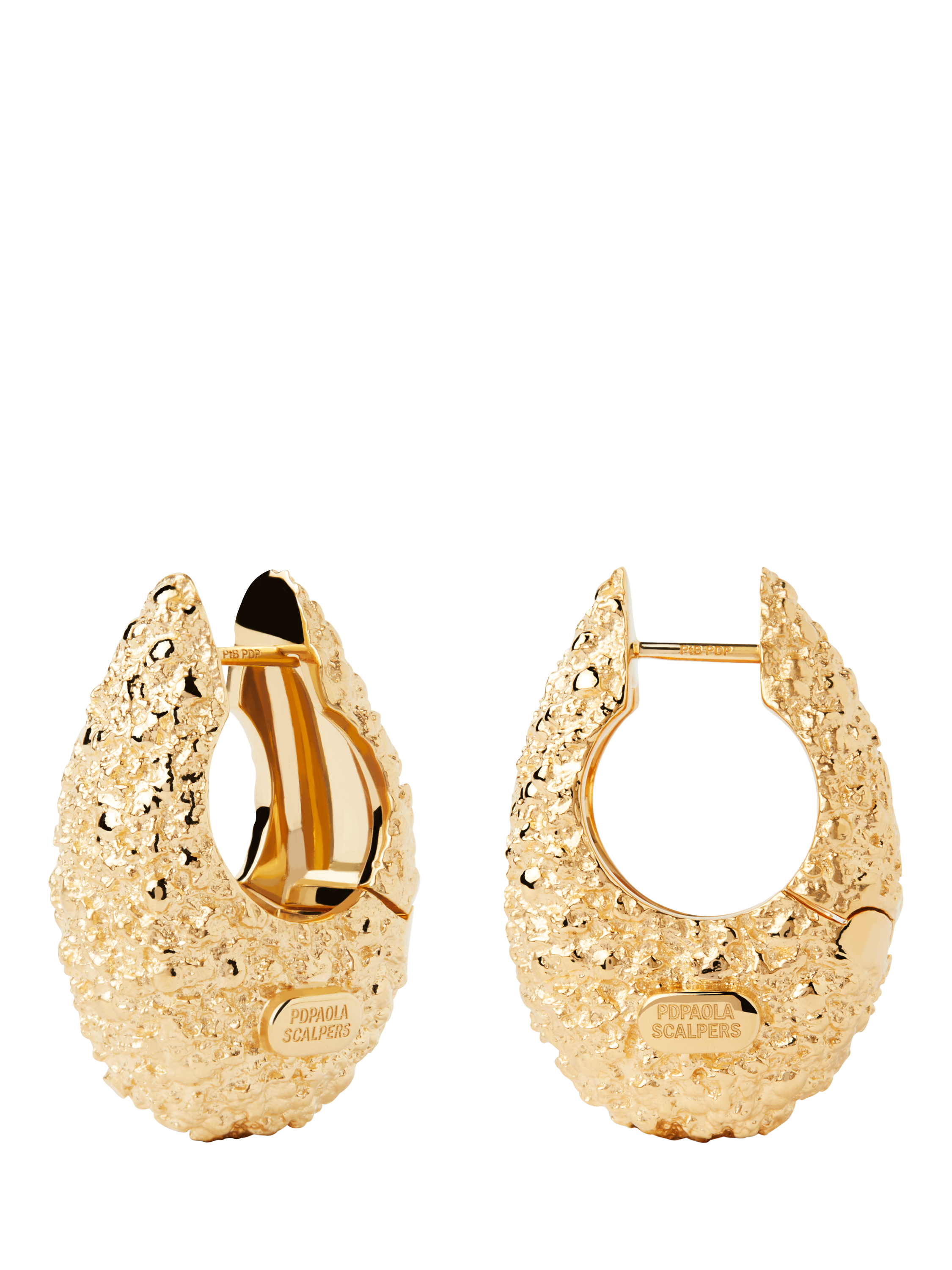 Product image 1 of 5, which shows PDPAOLA Chunky Molten Textured Hoop Earrings, Yellow Gold