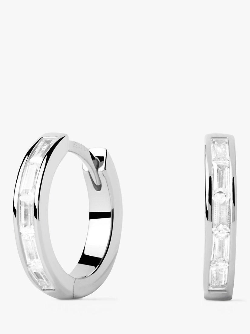 PDPAOLA White Zirconia Hoop Earrings, Silver