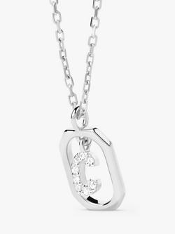 PDPAOLA Octagonal Cubic Zirconia Alphabet Initial Pendant Necklace - view 2, Silver C