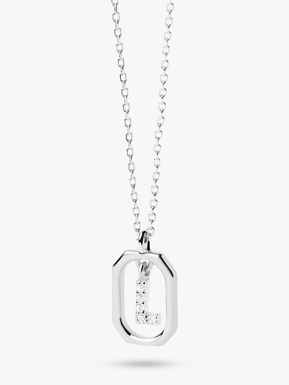 Product image 1 of 3, which shows PDPAOLA Octagonal Cubic Zirconia Alphabet Initial Pendant Necklace, Silver L