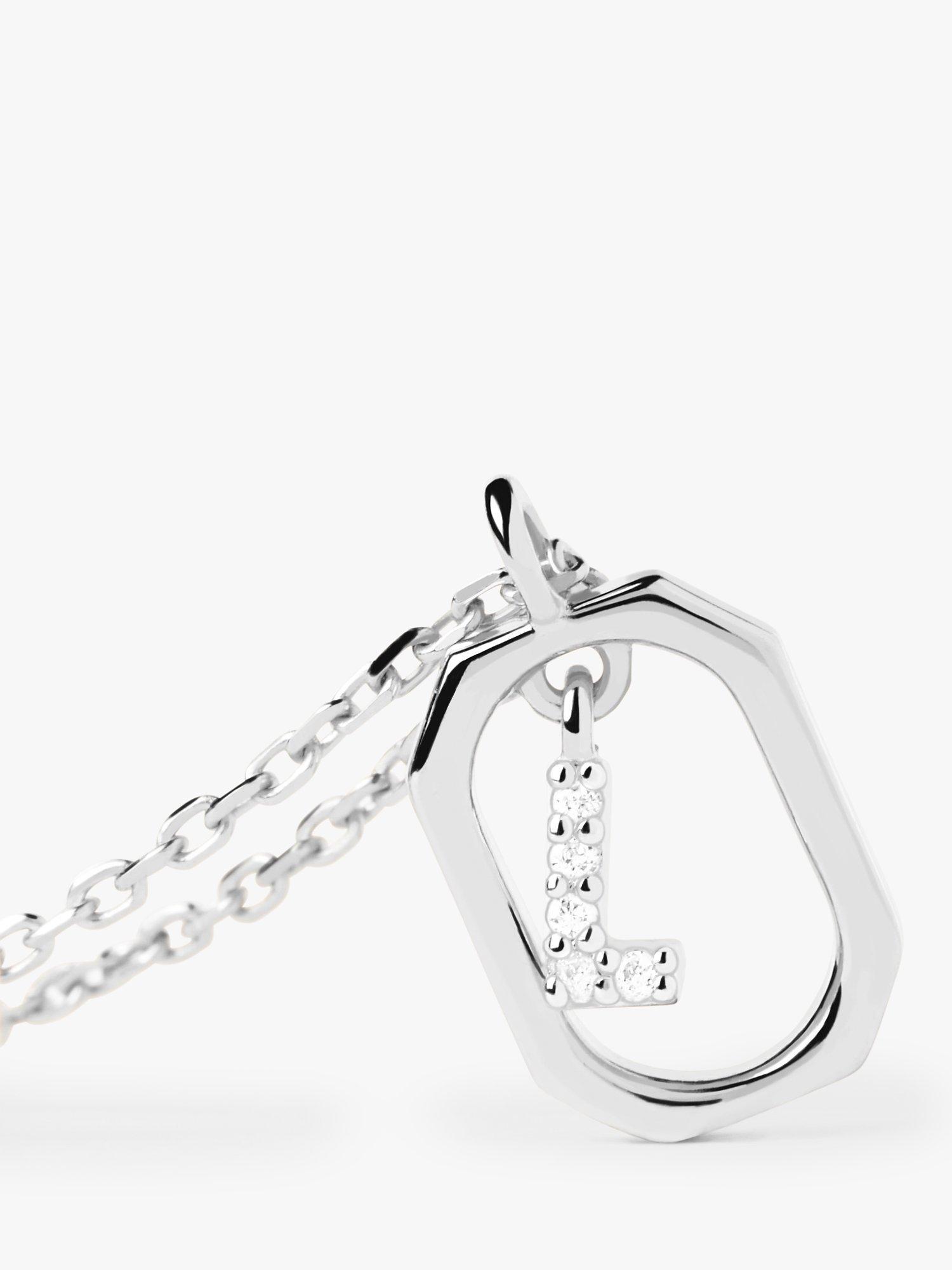 Product image 2 of 3, which shows PDPAOLA Octagonal Cubic Zirconia Alphabet Initial Pendant Necklace, Silver L