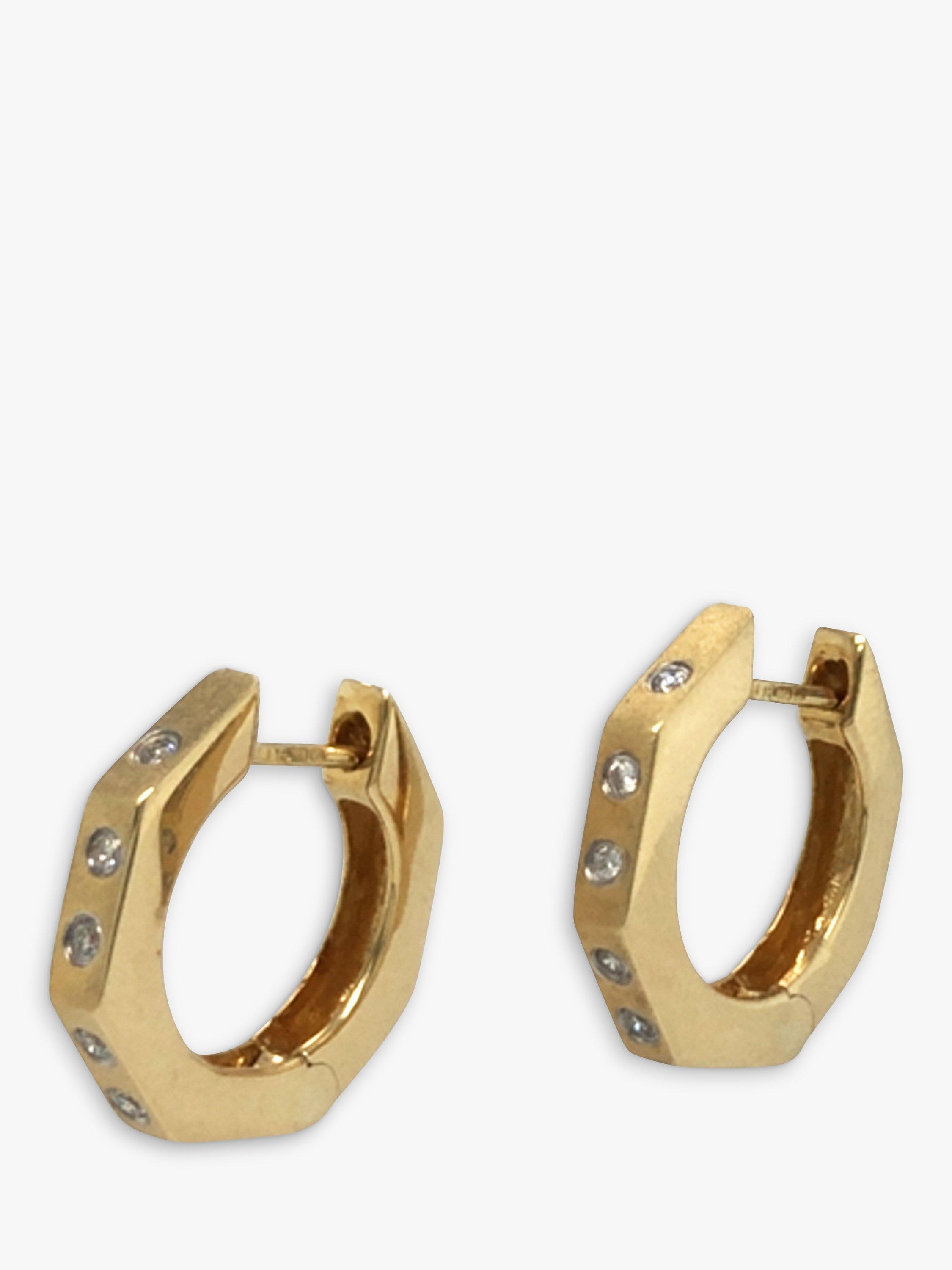 Vintage Fine Jewellery Pre-Loved 14ct Yellow Gold and Diamond Octagonal Hoop Earrings
