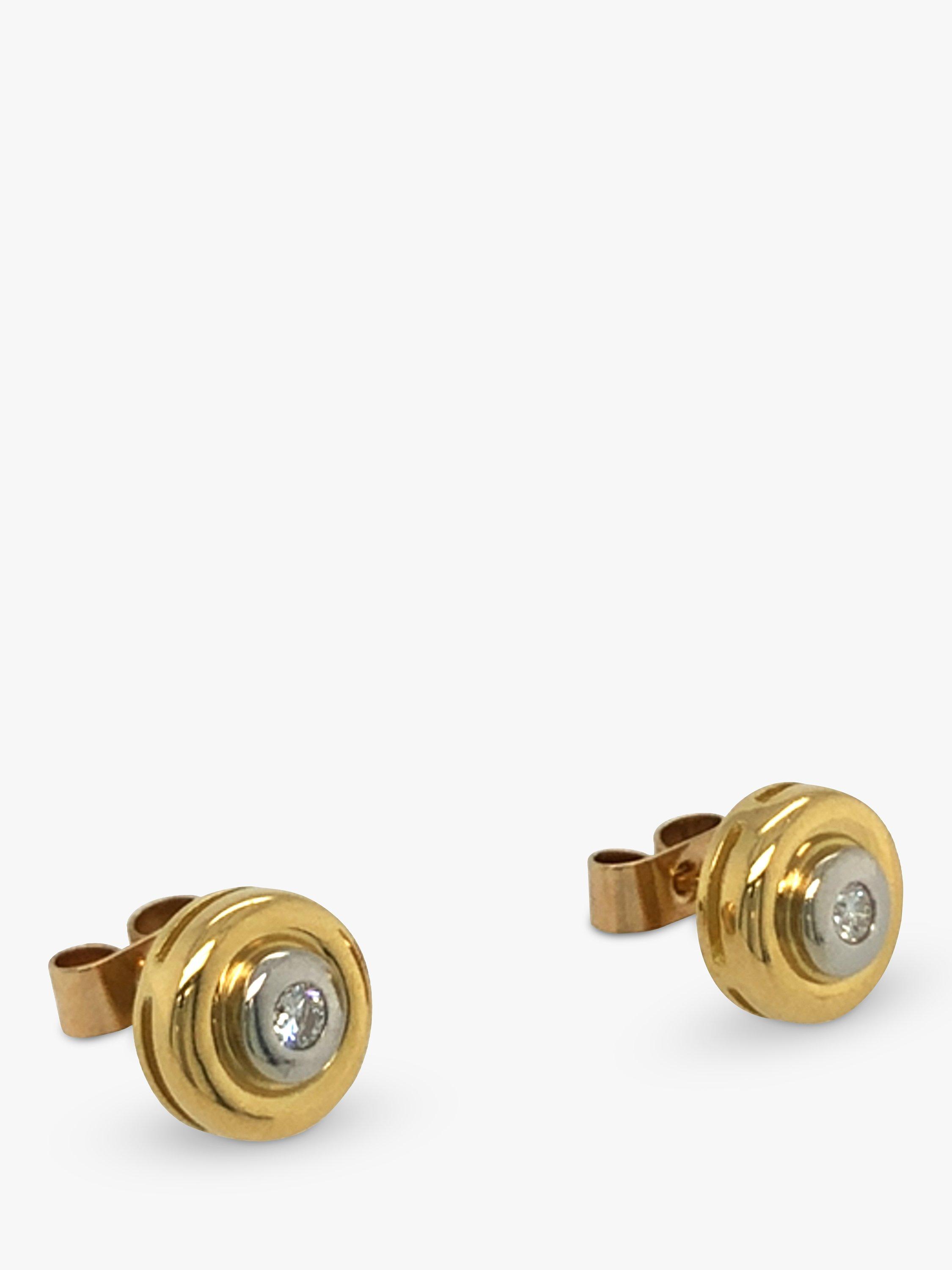 Vintage Fine Jewellery Pre-Loved 18ct Yellow & White Gold Rubover Diamond Stud Earrings