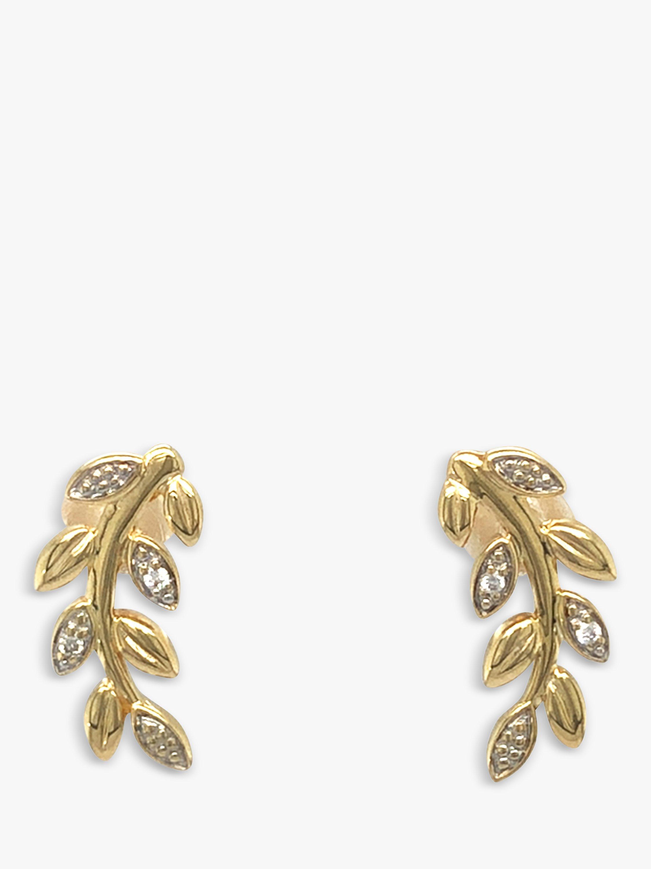 Vintage Fine Jewellery Pre-Loved 9ct Yellow & White Gold Diamond Leaf Stud Earrings