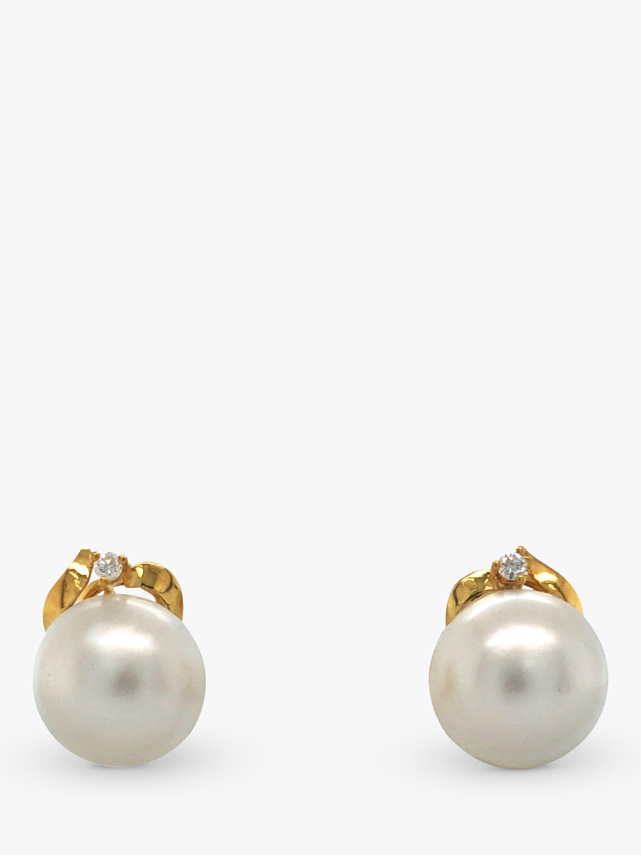 Vintage Fine Jewellery Pre-Loved 18ct Yellow Gold Diamond & Pearl Stud Earrings, Dated 1986