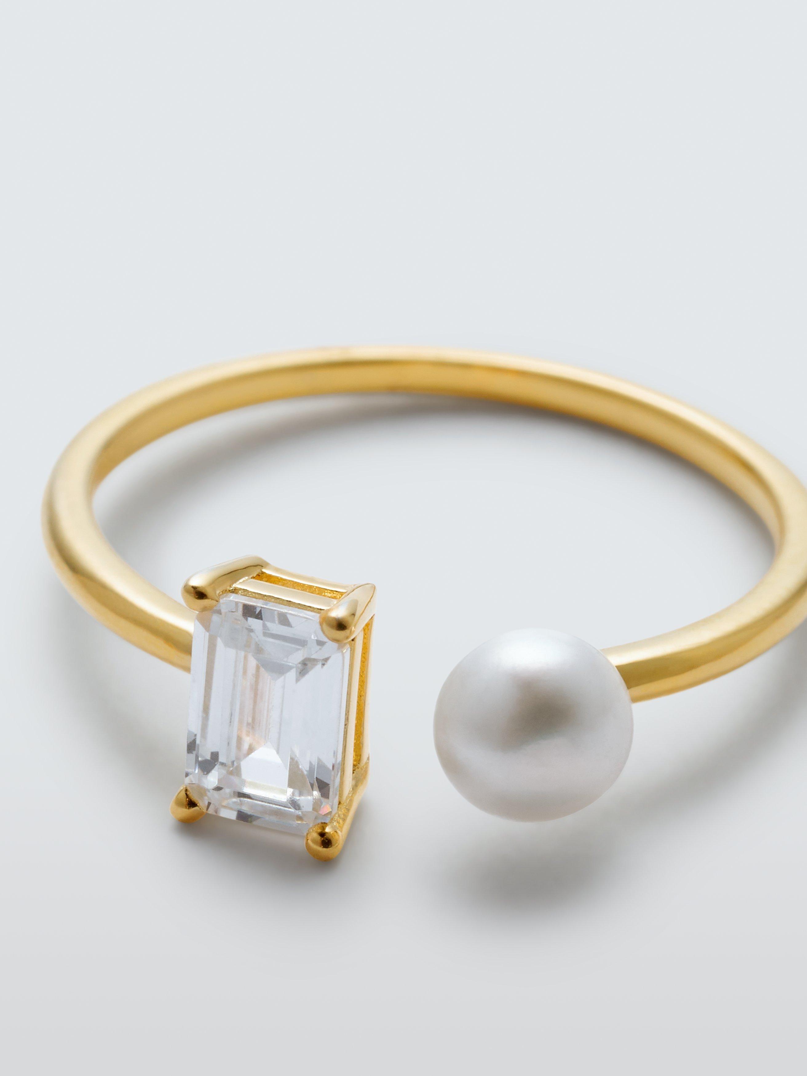 Product image 2 of 5, which shows Lido Freshwater Pearl and Baguette Cubic Zirconia Adjustable Ring, Gold
