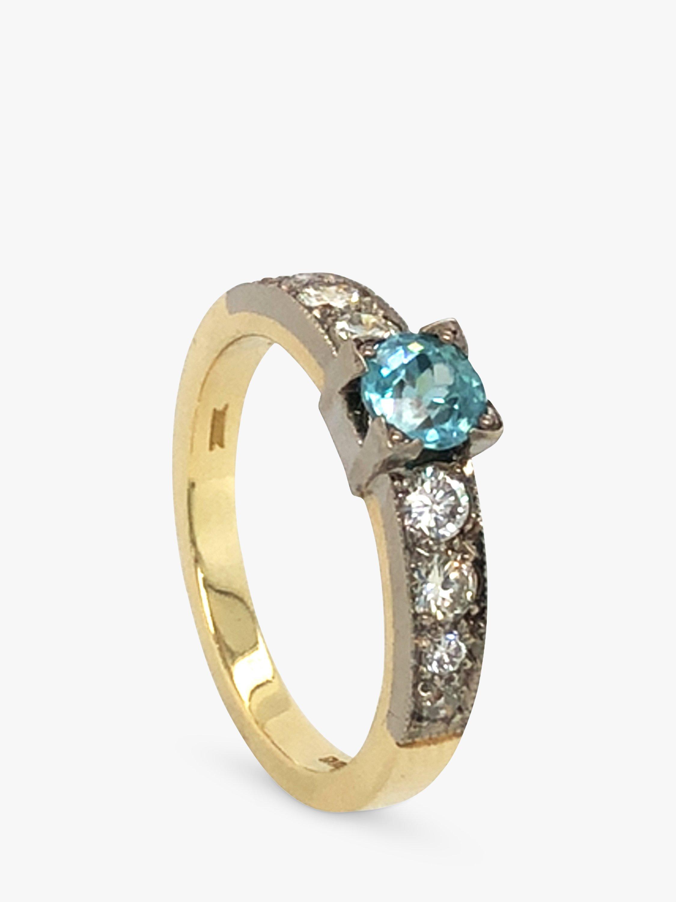 Vintage Fine Jewellery Pre-Loved 18ct Yellow and White Gold Diamond with Blue Zircon Ring, Dated 2003