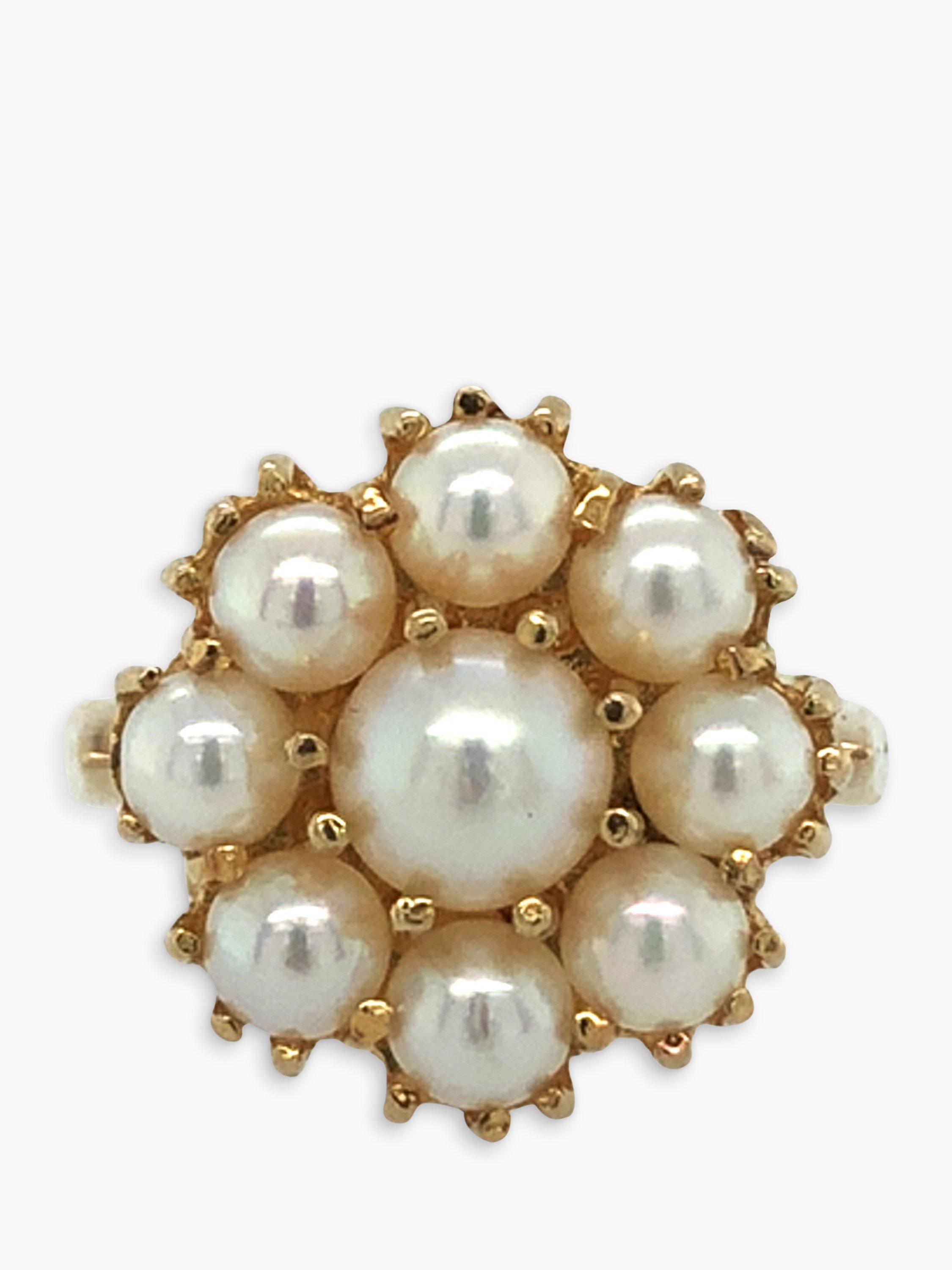 Vintage Fine Jewellery Pre-Loved 9ct Yellow Gold Cultured Pearl Cluster Ring, Dated 1967