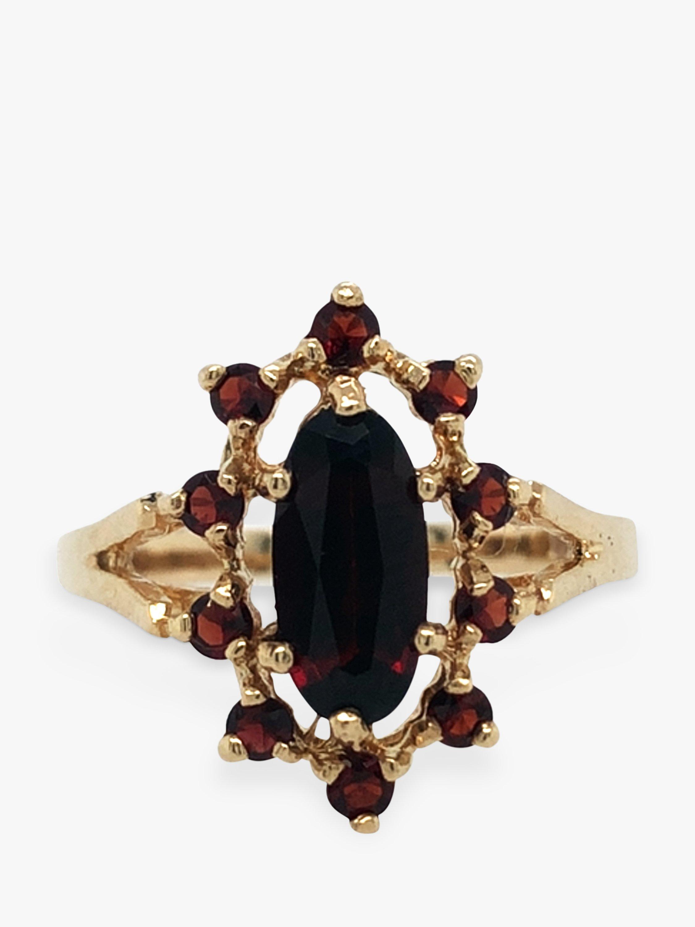Vintage Fine Jewellery Pre-Loved 9ct Yellow Gold Garnet Marquise Shaped Cluster Ring, Dated 1974