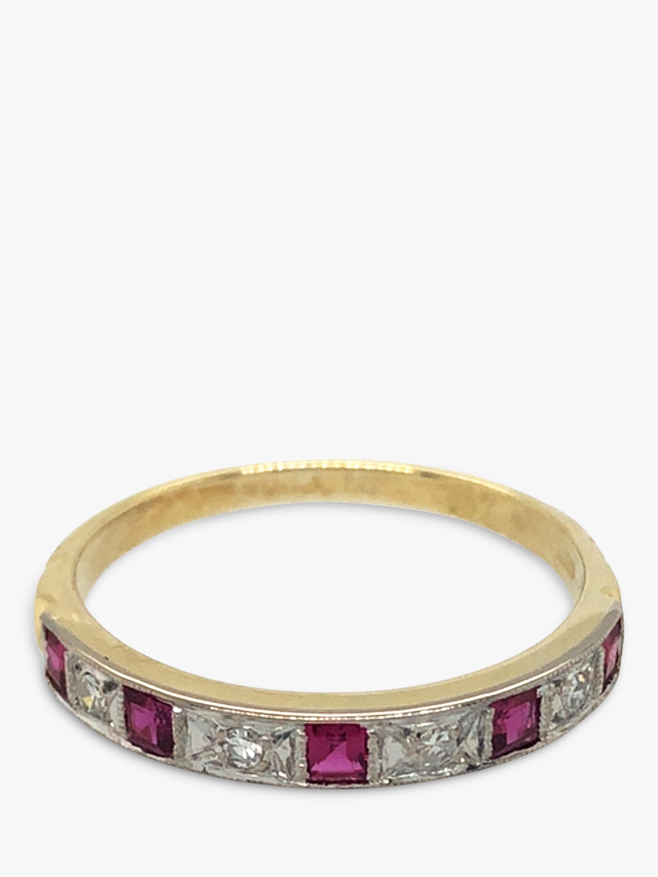 Vintage Fine Jewellery Pre-Loved 18ct Yellow Gold Ruby and Diamond Half Eternity Ring, Gold