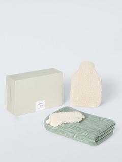 John Lewis Slow Living Throw/Eye Mask/Hot Water Bottle Relaxation Kit, Green/White