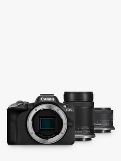 Canon EOS R50 Compact System Camera with RF-S 18-45mm Zoom & 55-210mm Telephoto Lenses, 4K Ultra HD, 24.2MP, Wi-Fi, Bluetooth, OLED EVF, 3” Vari-Angle Touch Screen, Double Lens Kit, Black, Black