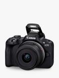 Canon EOS R50 Compact System Camera with RF-S 18-45mm Zoom & 55-210mm Telephoto Lenses, 4K Ultra HD, 24.2MP, Wi-Fi, Bluetooth, OLED EVF, 3” Vari-Angle Touch Screen, Double Lens Kit, Black