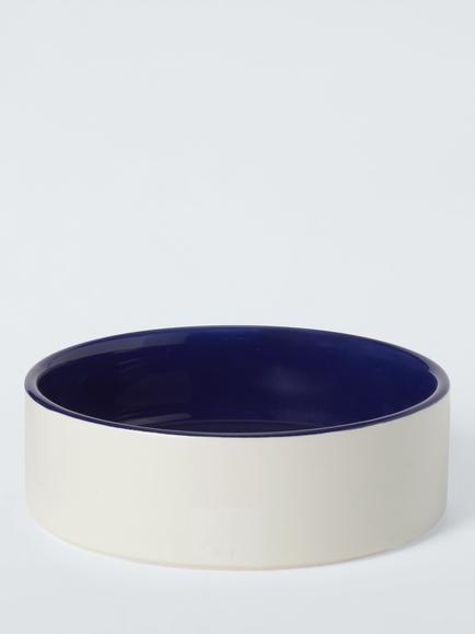 John Lewis Colour Block Stoneware Pet Bowl, Blue, Blue