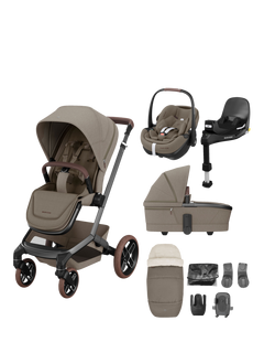 Maxi-Cosi Fame Pushchair & Accessories with Pebble 360 Pro2 i-Size Baby Car Seat and FamilyFix 360 ISOFIX Pro Car Seat Base Bundle, Twillic Truffle