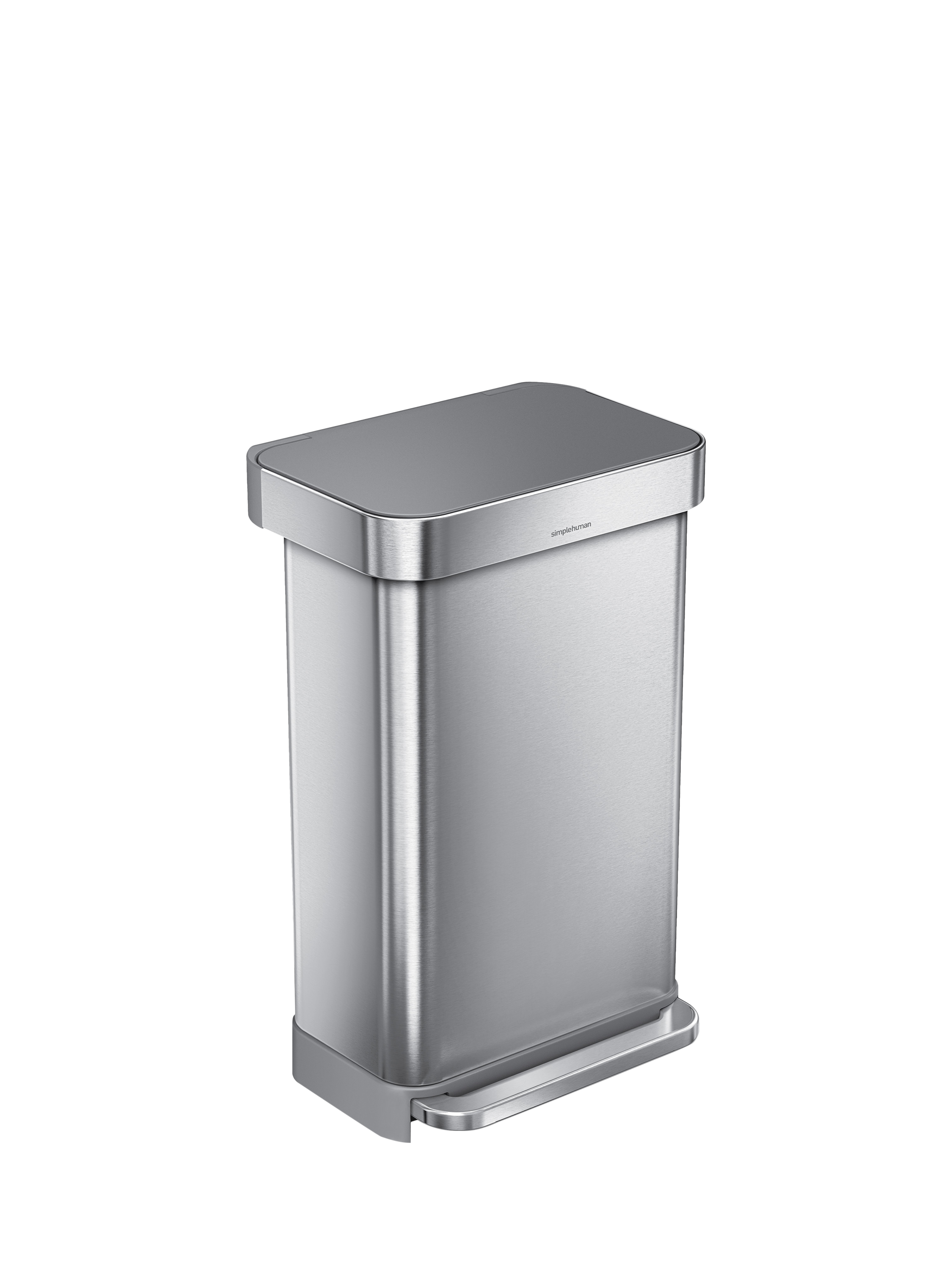 simplehuman Rectangular Liner Pocket Pedal Bin, Brushed Stainless Steel with Plastic Lid, 45L