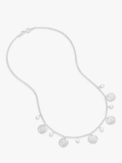 Dower & Hall Freshwater Pearl & Hammered Disc Necklace, Silver