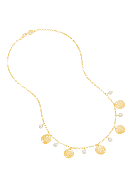 Dower & Hall Freshwater Pearl & Hammered Disc Necklace, Gold