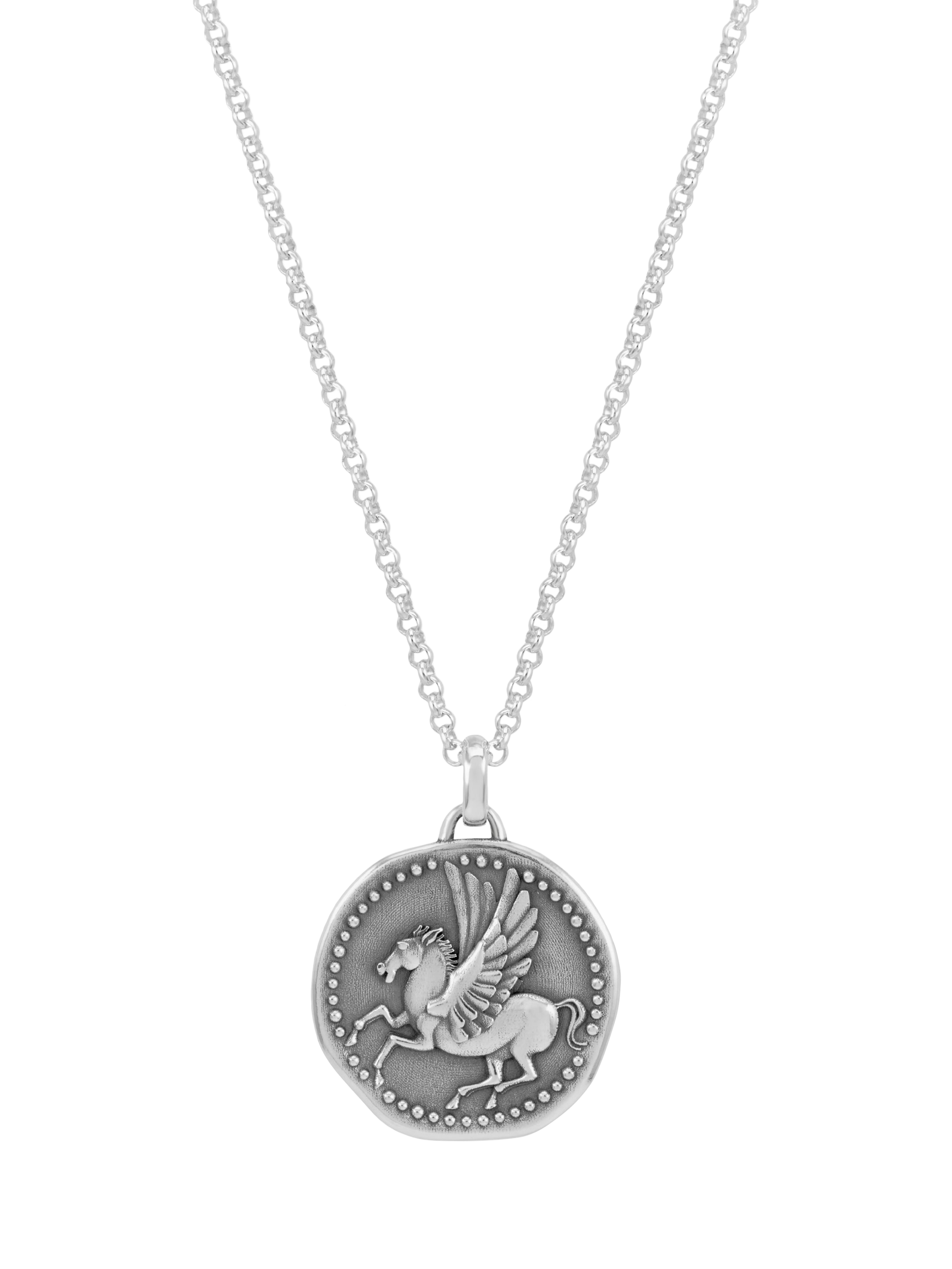 Product image 1 of 3, which shows Dower & Hall Men's Pegasus Talisman Pendant Necklace, Silver